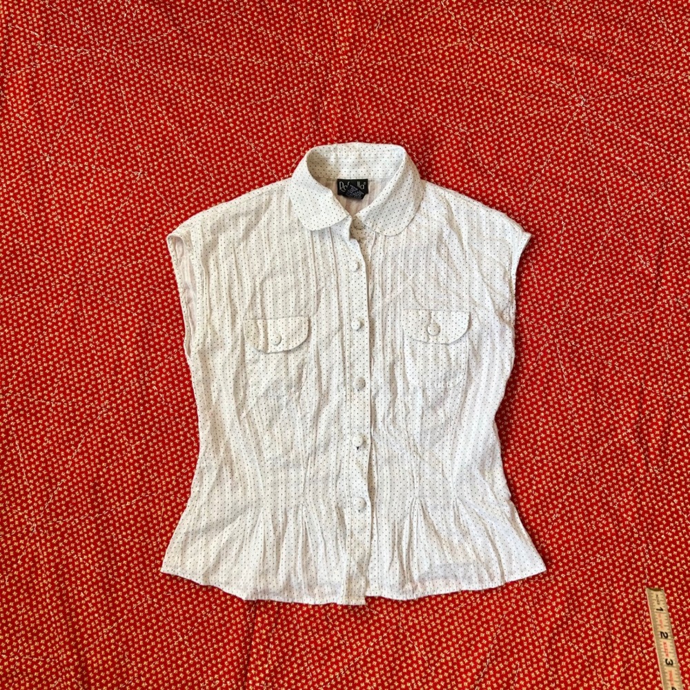Rafaella vintage 90s White Polka Dot Peter Pan Collar Sleeveless Blouse 8 Cotton
